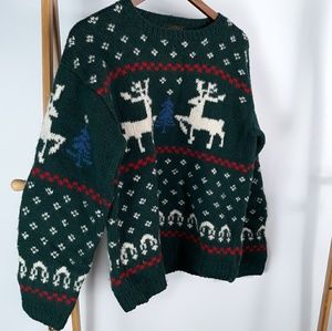 Vintage Eddie Bauer Wool Fairs Isle Sweater Deer